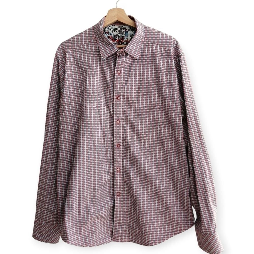 Robert Graham Men's Classic Fit Button Up Red and Blue Checks Flip Cuffs XL